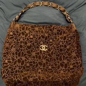 Chanel Suede Camellia Hobo Bag